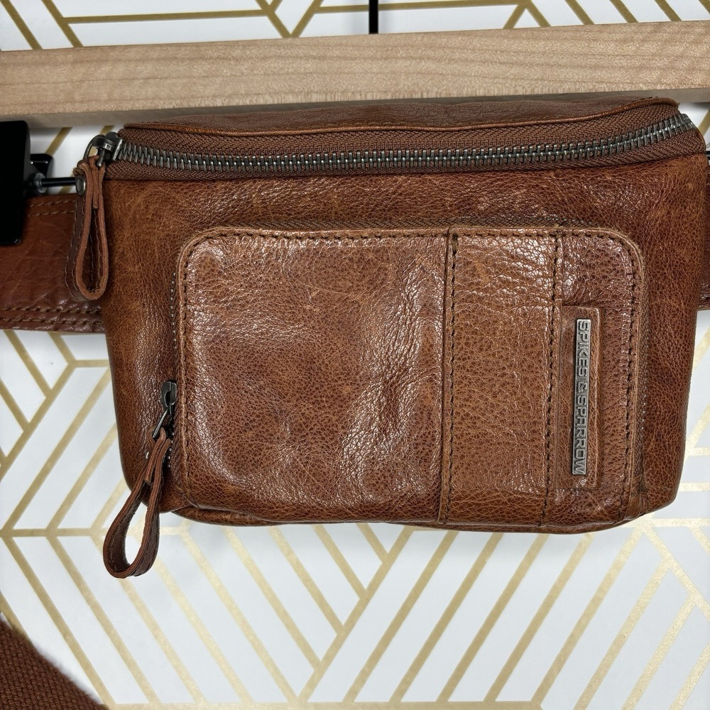 SPIKES & SPARROW Brown Leather Fanny Pack Adjustable Belt Bag Festival Travel